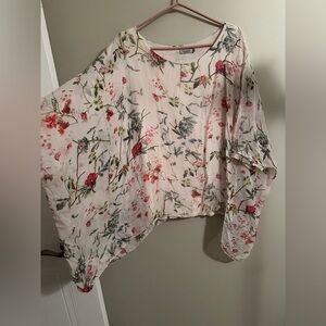 Floral Women's 100% Silk Top - Cream and Red